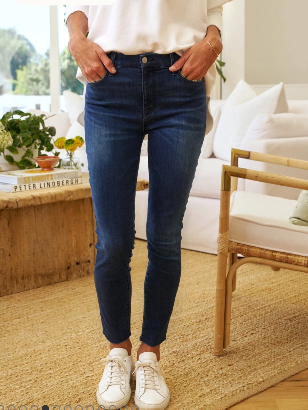 Frank & Eileen Sligo High Rise Skinny Jeans 28 Dark Wash Raw Hem Minimalist Chic